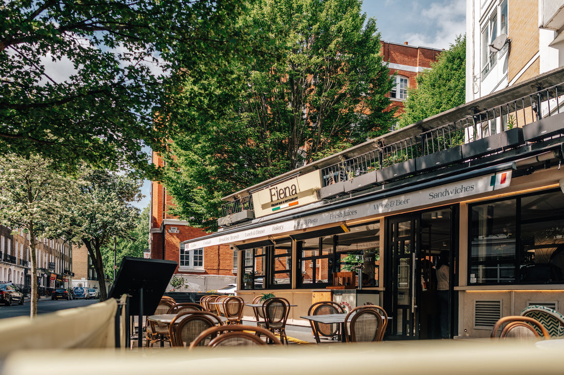 Fiena cafe bar and restaurant exterior on Judd Street near King's Cross station